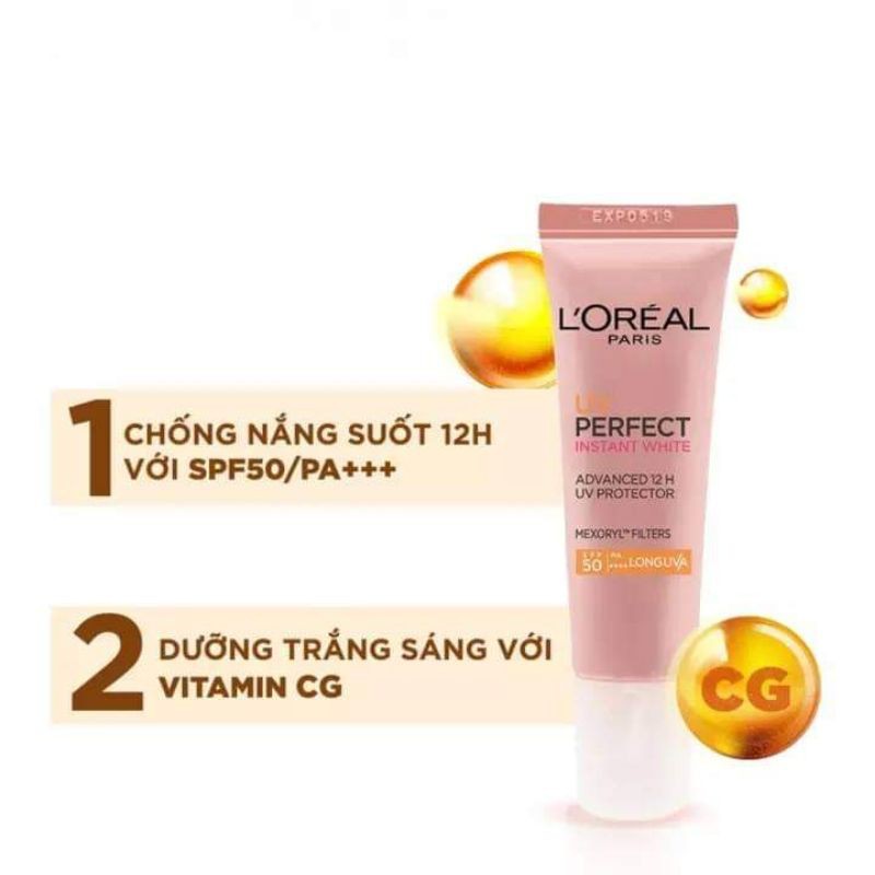 (mẫu dùng thử 15ml) Kem Chống Nắng Dưỡng Da Trắng Sáng Tức Thì  L'Oreal UV Perfect Instant White SPF50 PA++++ | BigBuy360 - bigbuy360.vn