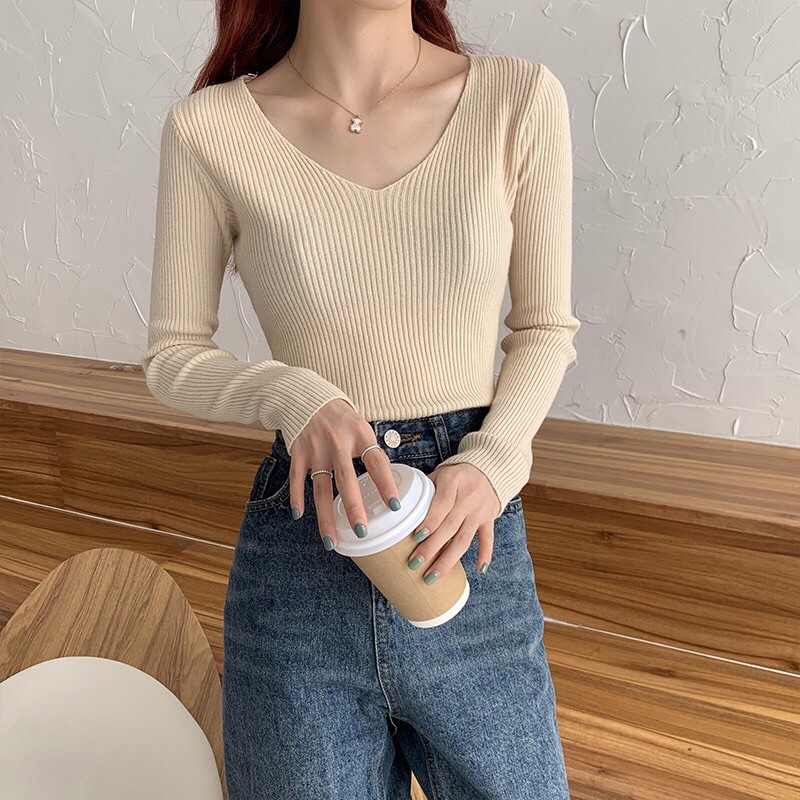 Áo Len Cổ Tim Dài Tay Kiểu Chất Đẹp Quảng Châu Áo Dệt Kim Nhiều Màu | BigBuy360 - bigbuy360.vn