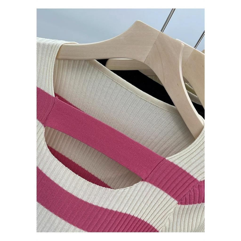 Áo Dệt Kim Cổ Vuông Họa Tiết Kẻ Sọc Thời Trang Mùa Hè Quyến Rũ Cho Nữ