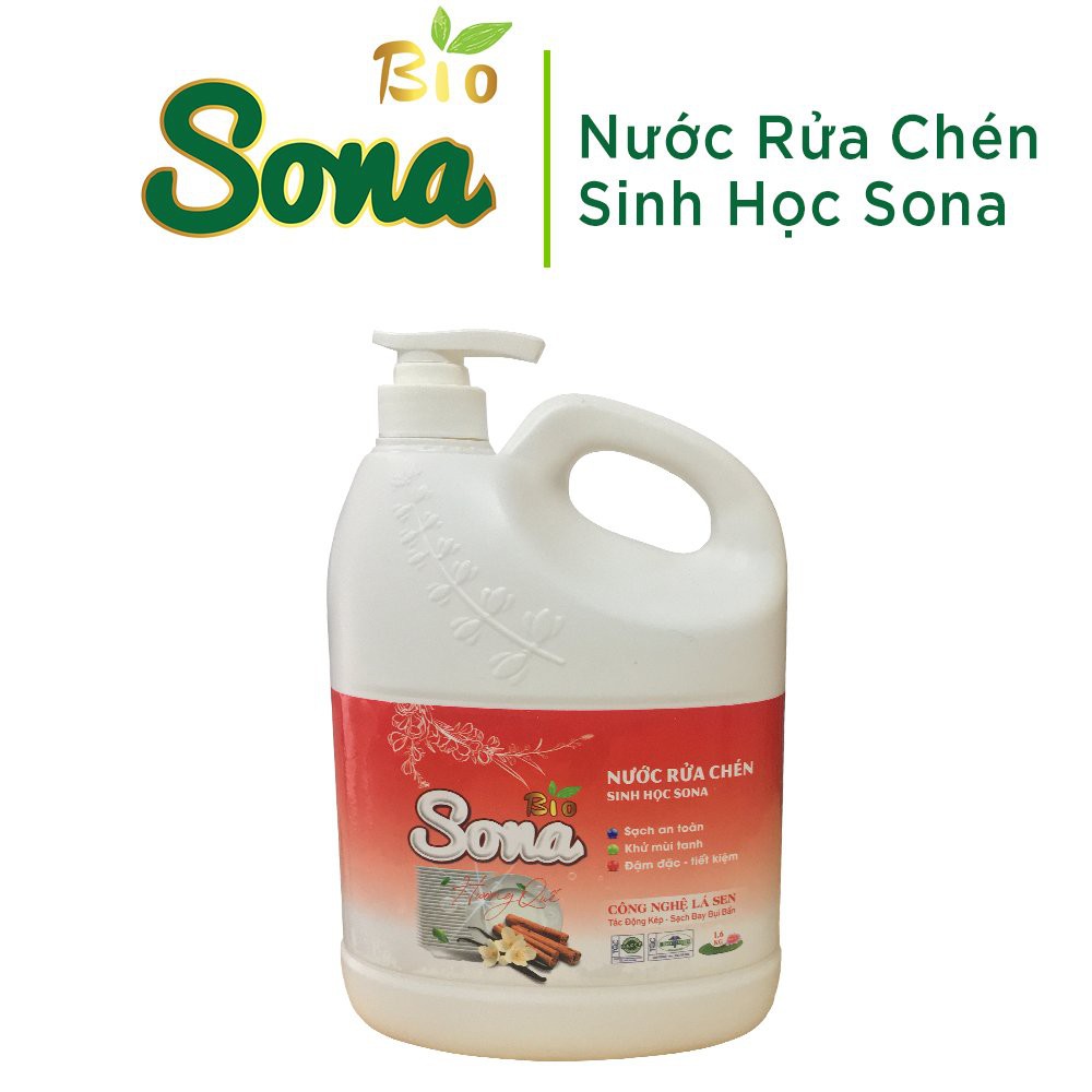 Nước rửa chén bát hương quế Sona 1,6kg siêu đậm đặc diệt khuẩn 99.9% sạch nhanh tiết kiệm nước