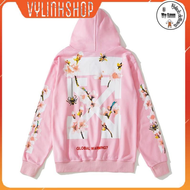 Áo nỉ nam nữ VYLINHSHOP  OFF WHITE Áo khoác hoodie tay dài in hình hoa anh đào