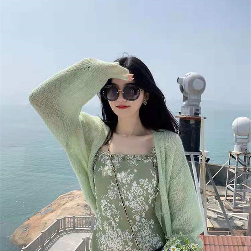 SUXI Áo Cardigan Mỏng Dáng Rộng Màu Trơn Phong Cách Hàn Quốc Cho Nữ