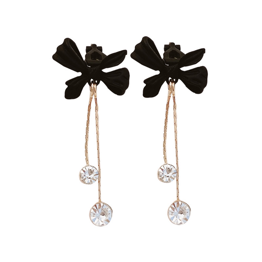 1 Cặp Bông Tai Nữ Đính Ngọc Trai Và Nơ Tua Rua Thời Trang