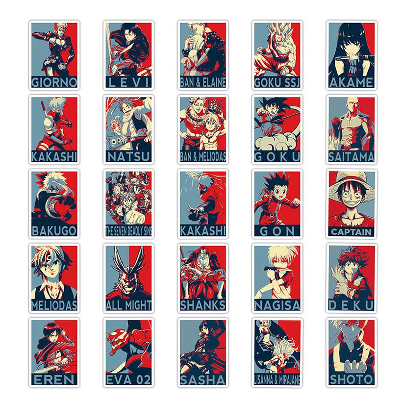 Combo 50 sticker Nhân vật Anime phong cách poster retro không thấm nước dán one piece, Kimetsu no yaiba, Naruto, Dragon