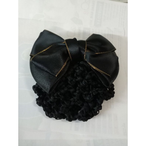 01 kẹp tóc búi lưới màu đen, mẫu y hình, có viền vàng