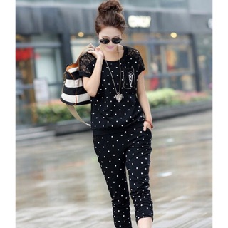 Bộ đồ mặc nhà chấm bi phối ren B739