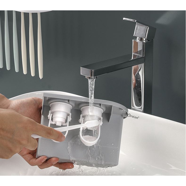Bộ nhả kem đánh răng tự động  Oneon 4 cốc thông minh dán tường siêu chắc chắn