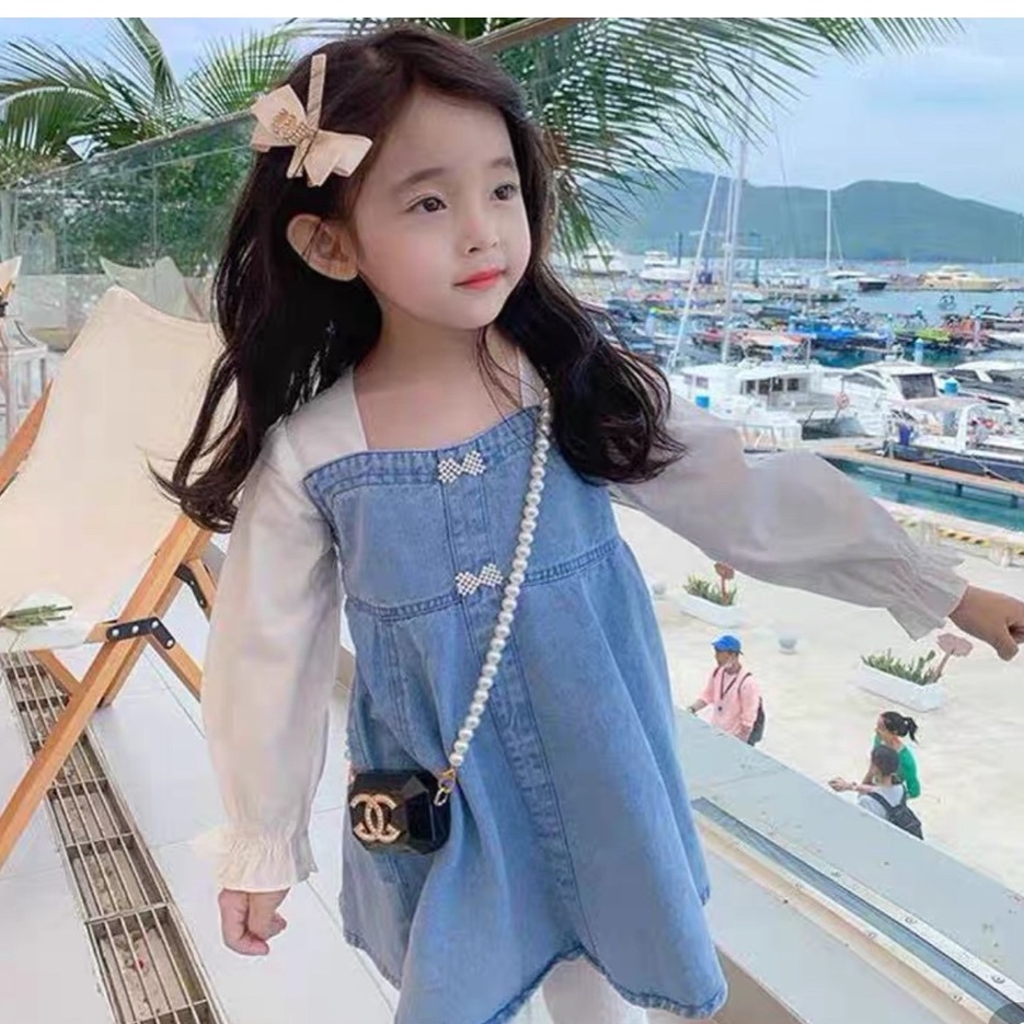 Váy Jean dáng xòe dài tay cho bé gái 8-20kg