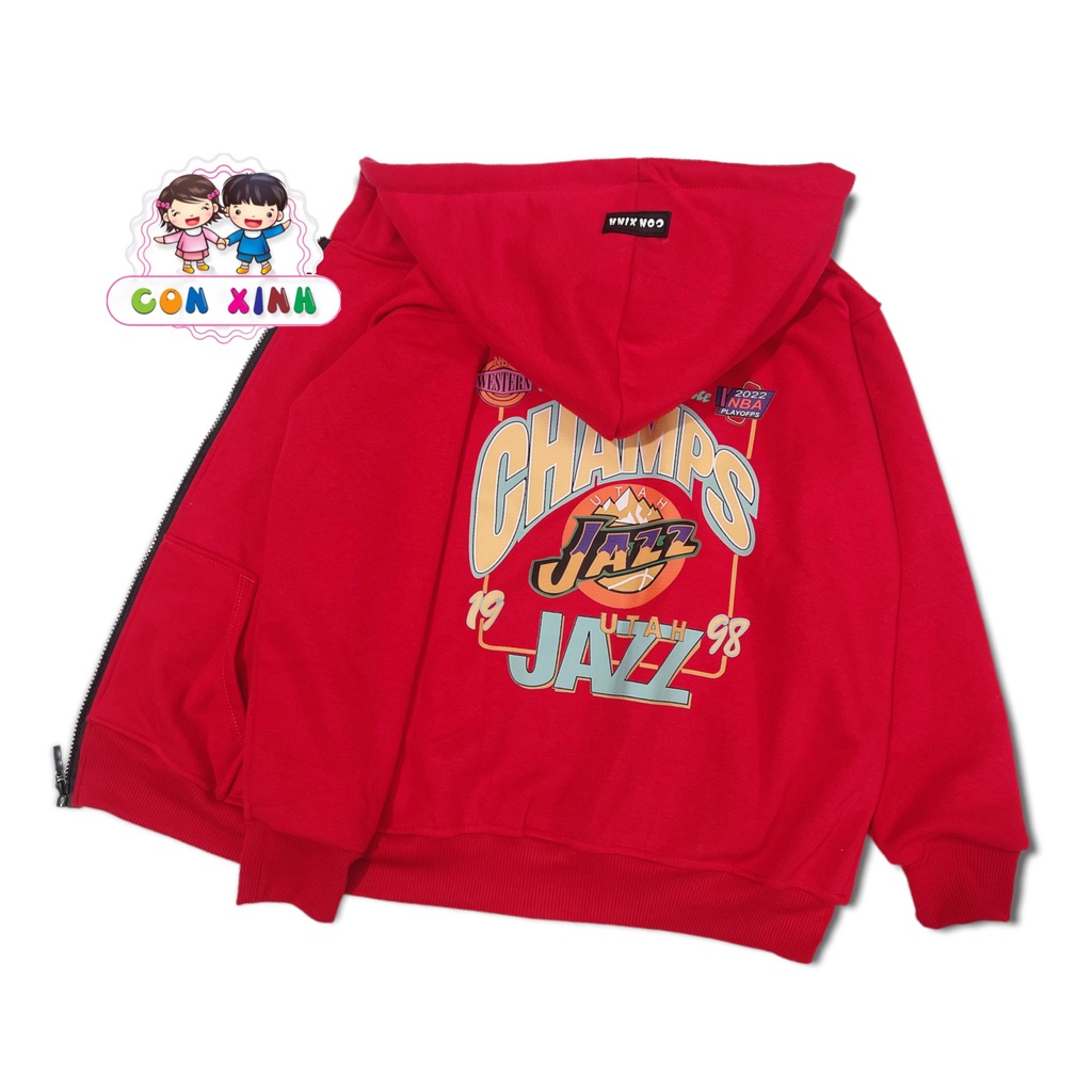 Áo khoác bé trai,bé gái Con Xinh phom rộng nỉ hình in JAZE 1998,thời trang thu đông dành cho bé từ 4 đến 10 tuổi