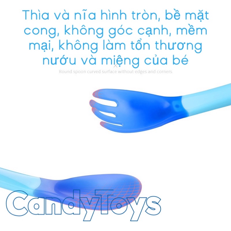 THÌA (MUỖNG), NĨA CHO BÉ ĂN DẶM CẢM BIẾN NHIỆT ĐỘ BẰNG SILICONE