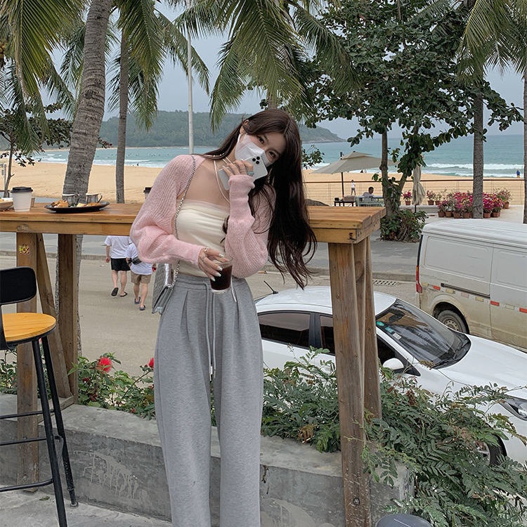 Áo Cardigan Dệt Kim Dáng Ngắn Màu Trắng Thời Trang Mùa Xuân