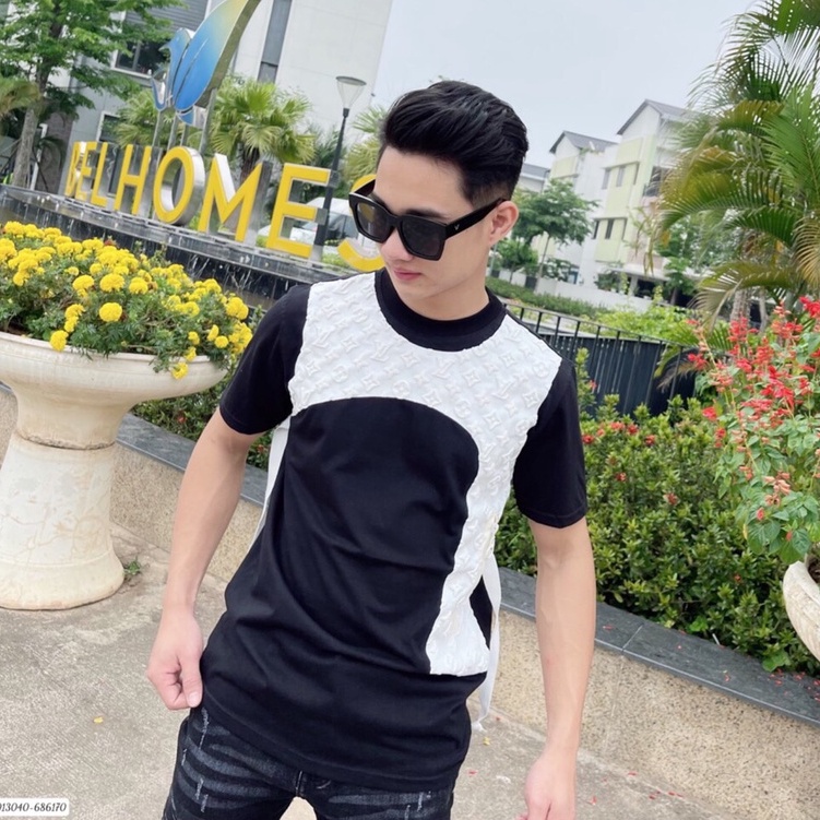 Áo Phông Nam Nữ Lv . Áo Thun Lv Phối Dây Họa Tiết Lv Dập Nổi Chất Cotton Mát Mịn Siêu Đẹp DT STORE MENWEAR