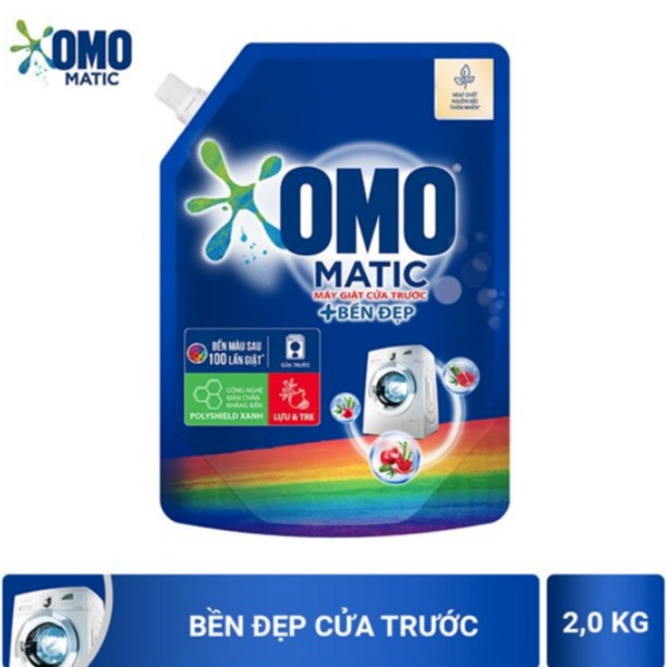 Nước Giặt OMO Matic Cửa Trước Bền Đẹp - Khử Mùi Túi 2kg