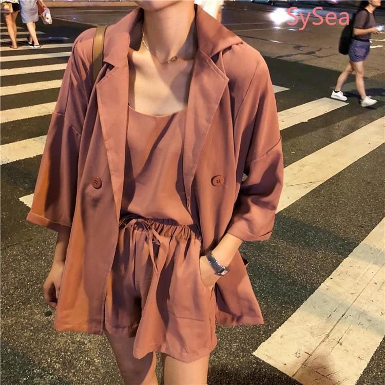 Bộ trang phục ba món dáng rộng màu trơn thời trang trẻ trung mùa hè cho nữ