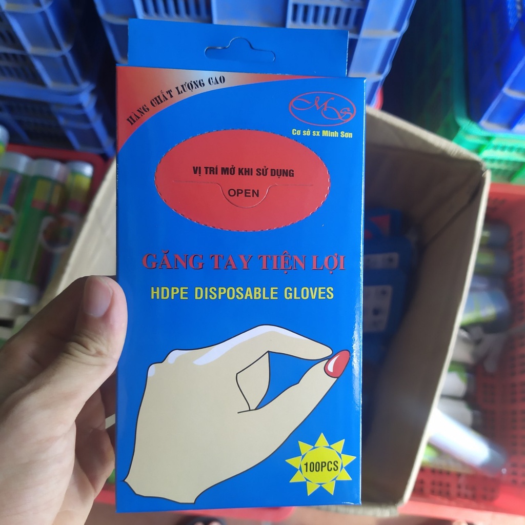 Găng tay nilon tiện lợi dùng 1 lần hộp 50 đôi tiện lợi, găng tay nilon nhà bếp an toàn hợp vệ sinh