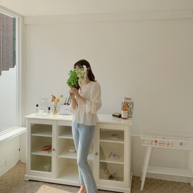 SUXI Áo Tay Dài Cổ Chữ V Màu Sắc Đơn Giản Thời Trang Mùa Hè Dành Cho Nữ