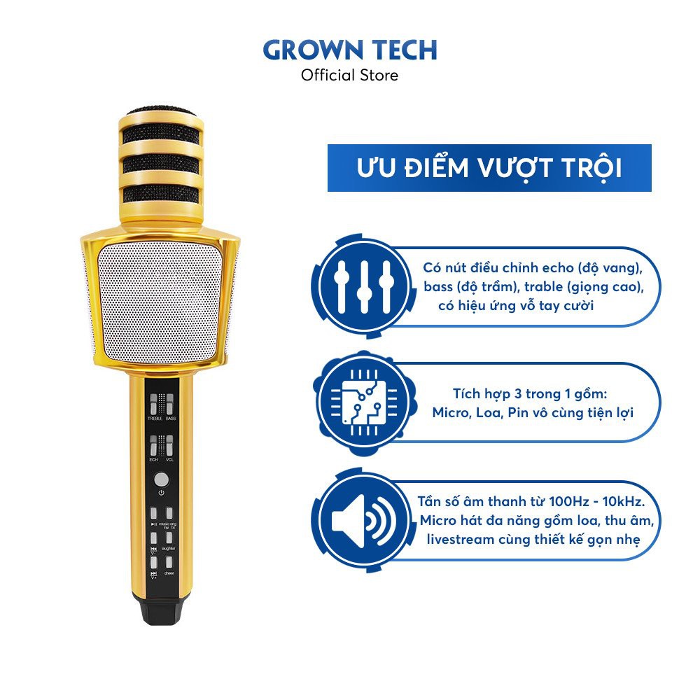 Micro karaoke bluetooth GrownTech SD17 hát kèm loa âm thanh chuẩn, bass mạnh