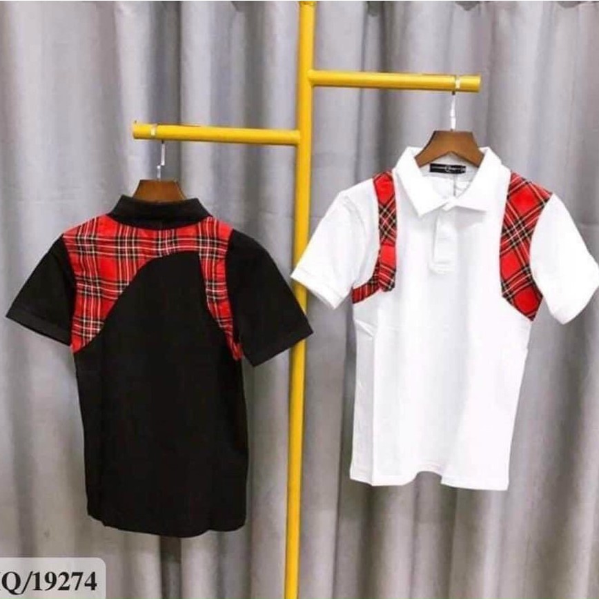 Áo phông Nam Nữ ⚡ ĐỦ SIZE 40-80 KG ⚡ Áo polo Burberry phối viền kẻ caro TANYA