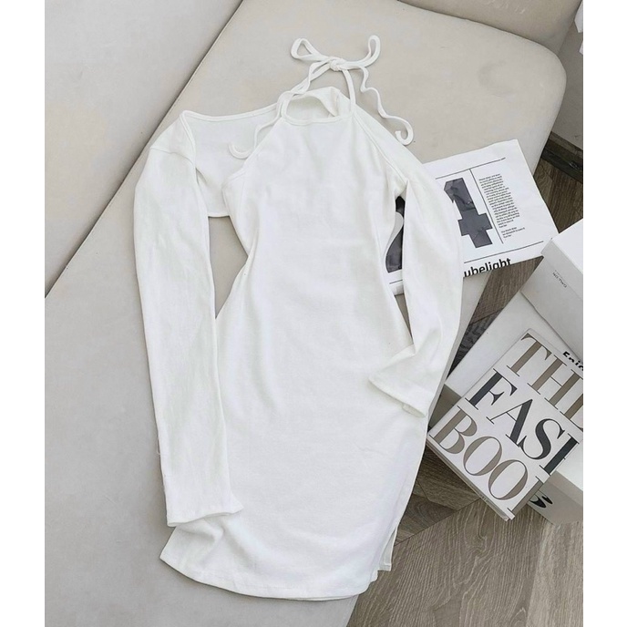 SET ĐẦM TRẮNG BODY CỔ YẾM KÈM KHOÁC CROP KTGIMI (Kèm ảnh thật)