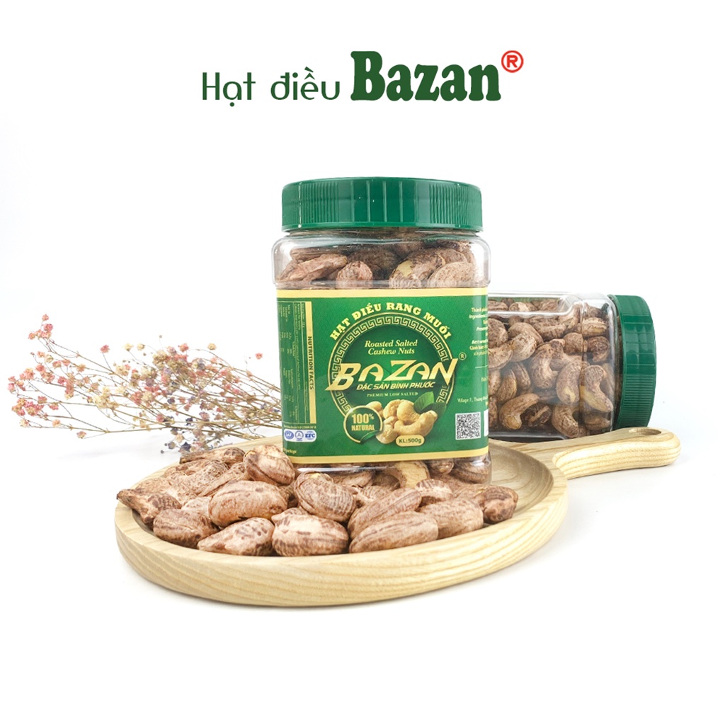 Hạt điều rang muối Bazan Bình Phước nguyên hạt dinh dưỡng A+ loại 1 hộp 500g nắp xanh còn vỏ lụa | WebRaoVat - webraovat.net.vn