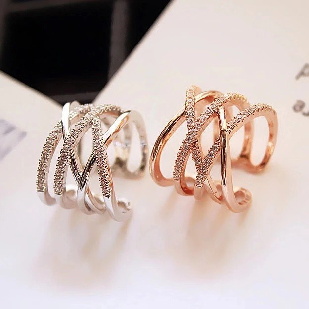 Nhẫn Nhiều Lớp Thiết Kế Độc Đáo Thời Trang | Bông Tai Thời Trang Bằng Thép Không Gỉ Chống Nước &amp; Mồ Hôi Không Phai Màu Vàng Hồng 18k