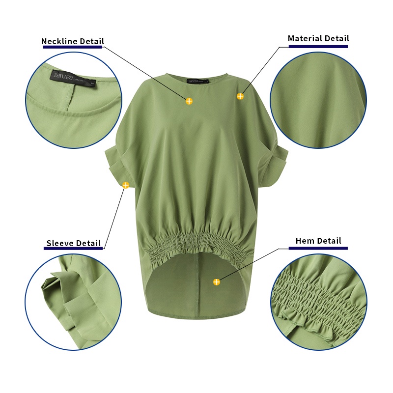 Áo thun ZANZEA tay ngắn cổ tròn màu trơn đơn giản thời trang Hàn Quốc cho nữ