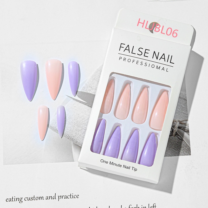 Set 24 móng tay dài đầu nhọn màu sáng