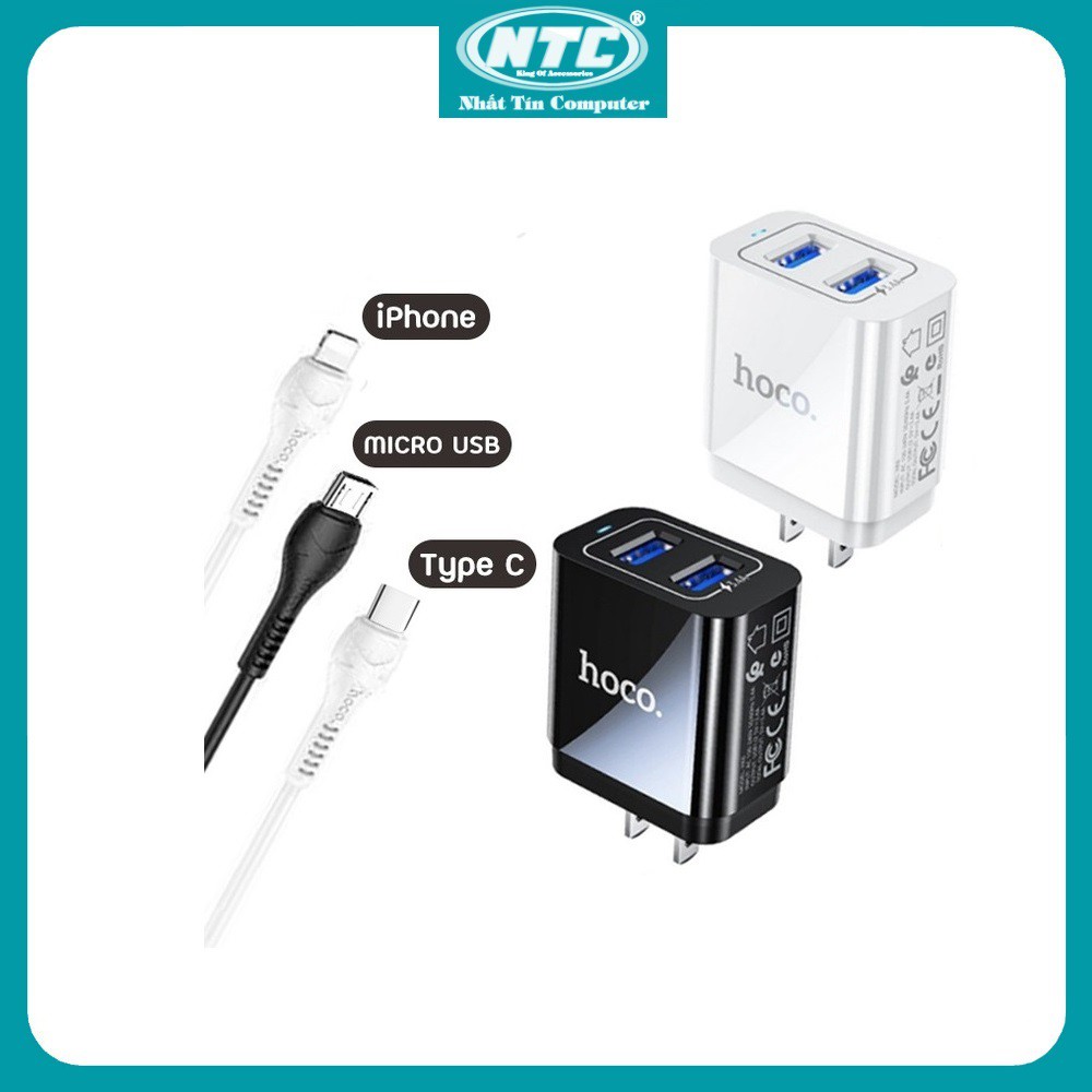 Cốc sạc nhanh 2 cổng / Bộ cốc cáp sạc Hoco HK6 Brilliant 3.4A - chân Lightning / Micro-USB / Type-C (Màu Random)