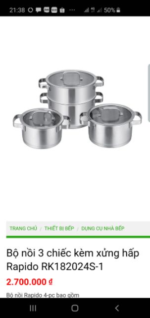 Bộ 3 nồi Rapido - Inox cao cấp 304 - dùng cho bếp từ và mọi loại bếp ( SALE)