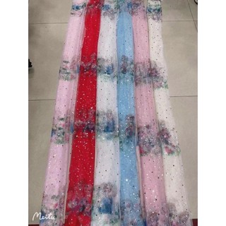 vải lưới hình elsa đính sao lấp lánh may váy công chúa