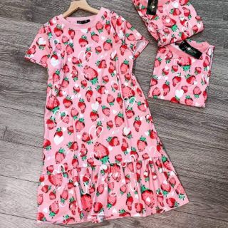 Váy dâu tây đuôi cá dáng suông chất cotton dày dặn, thấm hút mồ hôi mặc cực kỳ thoải mái