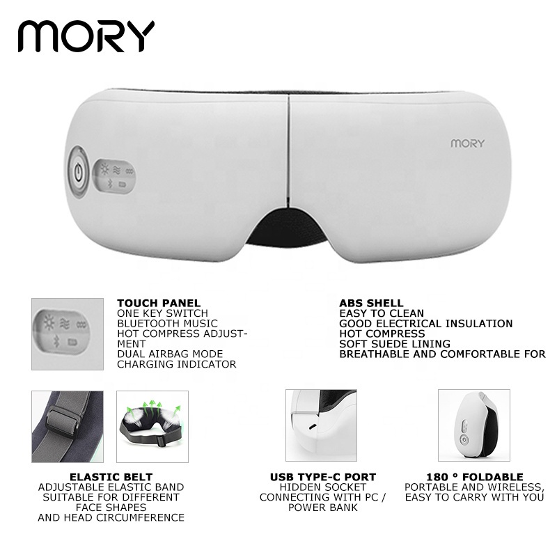 [Bảo hành 12 tháng] Máy Mát Xa Mắt Cao Cấp MORY-8S | Massage Áp Suất Túi Khí Kèm Nhiệt - Tích Hợp Nghe Nhạc Bluetooth