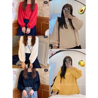 Áo pull cổ tròn tay bồng phong cách ulzzang