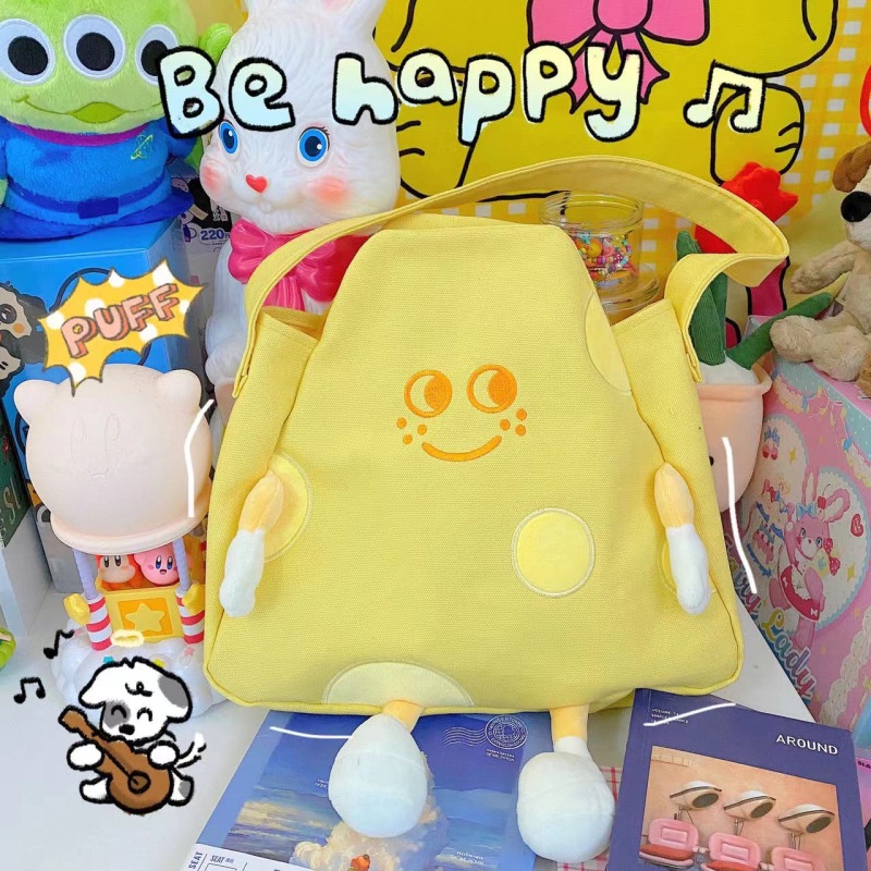 IELGY Túi đeo vai IELGY bằng canvas màu vàng sức chứa lớn dễ thương dành cho nữ