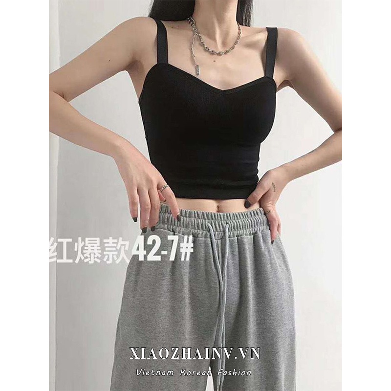 Áo Croptop Xiaozhainv Thiết Kế Hai Dây Đeo Màu Trơn Kiểu Hàn Quốc Gợi Cảm