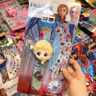 Đồng hồ điện tử đeo tay chiếu ảnh 3D hình (Frozen) Anna và Elsa cho trẻ em bé gái màu xanh - 24NDH3DFZ
