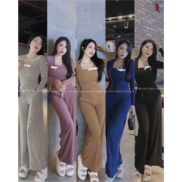 Bộ tăm quần ống xuông cổ vuông