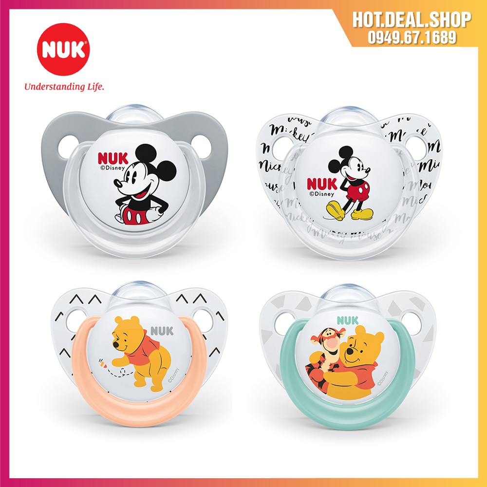 [Chính Hãng] Bộ 2 ti giả chỉnh nha NUK Sleeptime silicone plus 0-6m Disney, Mickey