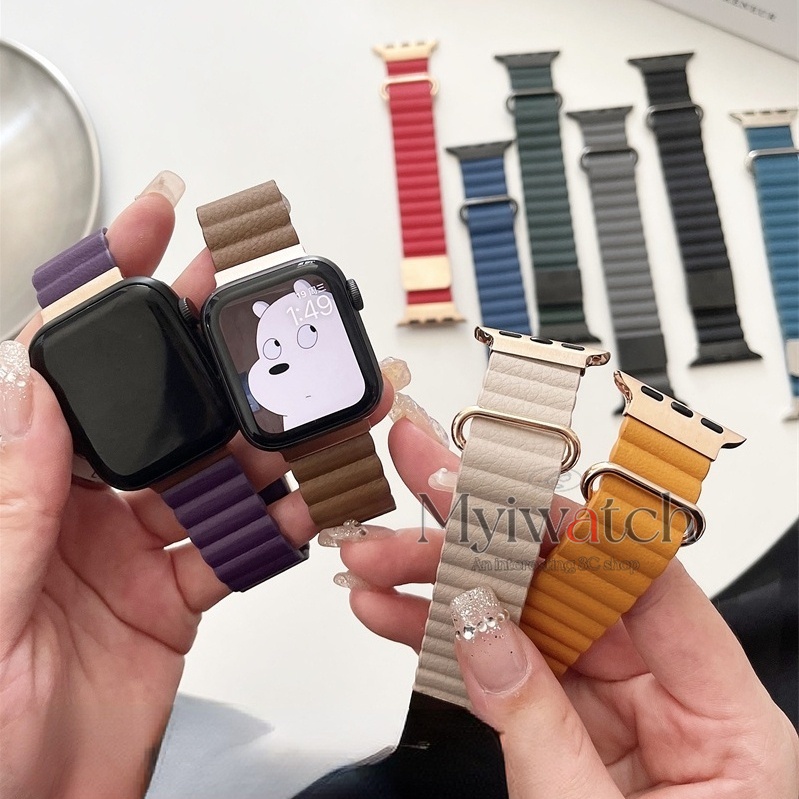 Dây Da Thay Thế Từ Tính 44mm 40mm 38mm 42mm Cho Đồng Hồ Thông Minh iwatch series 7 6 5 SE 4 3 2 45mm 41mm
