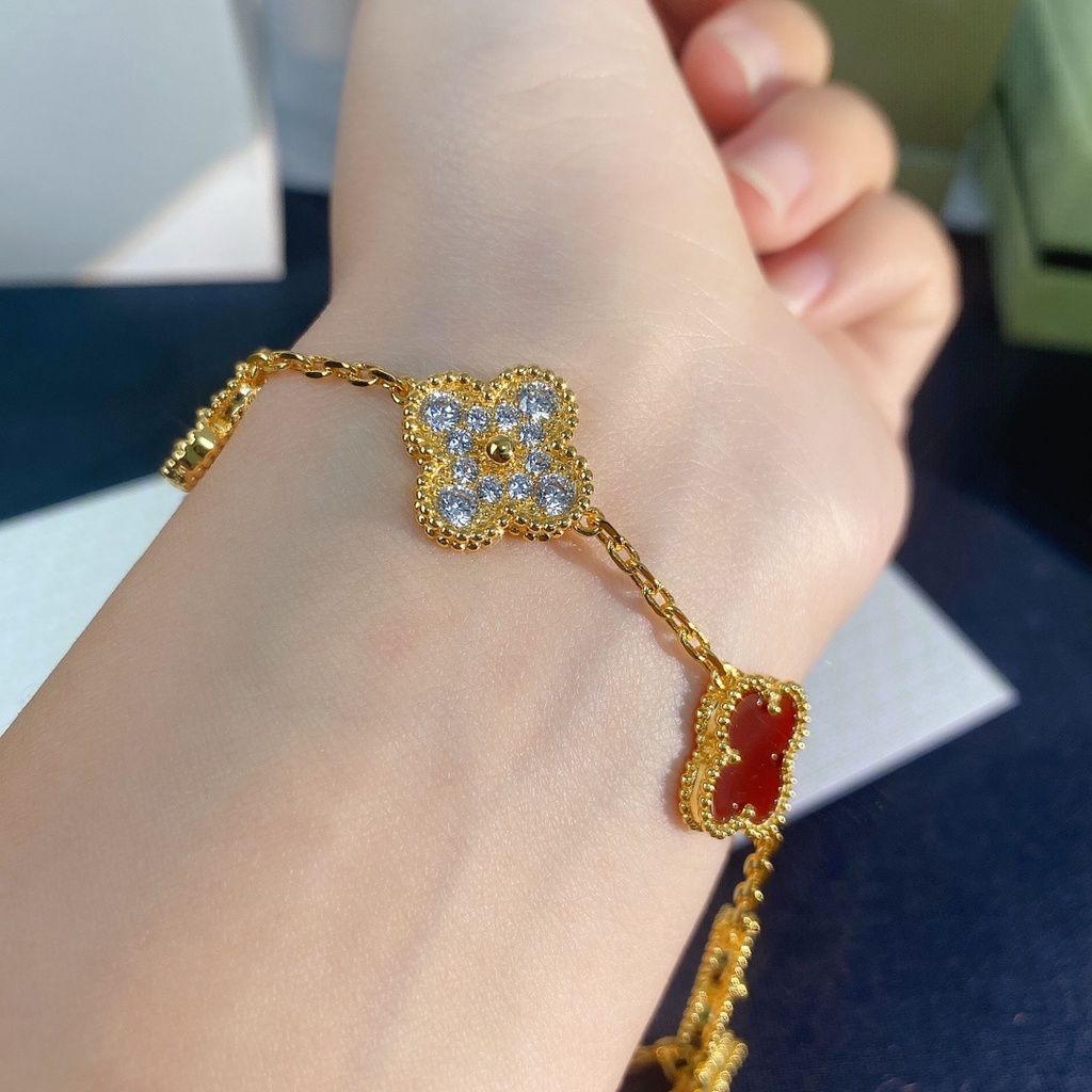 Vòng tay cỏ ba lá 925 vàng hồng Vòng đeo tay nữ