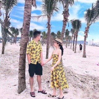 [Hàng Có Sẵn] Set Váy Áo cây dừa vàng - váy áo đi biển