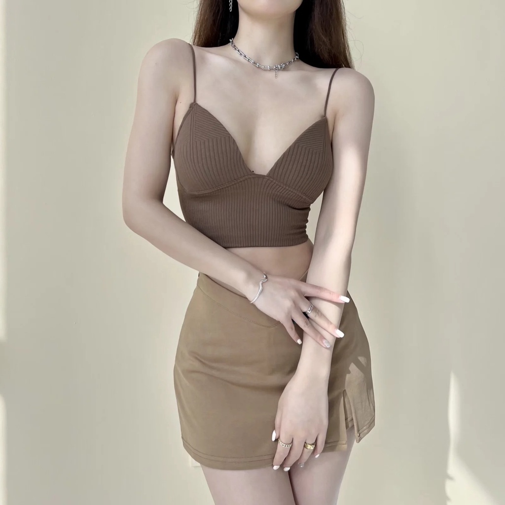 Áo 2 dây dáng Croptop Freesize bra thun tăm mùa hè, có mút độn ngực tạo khe Sexy quyến rũ Missie MS02