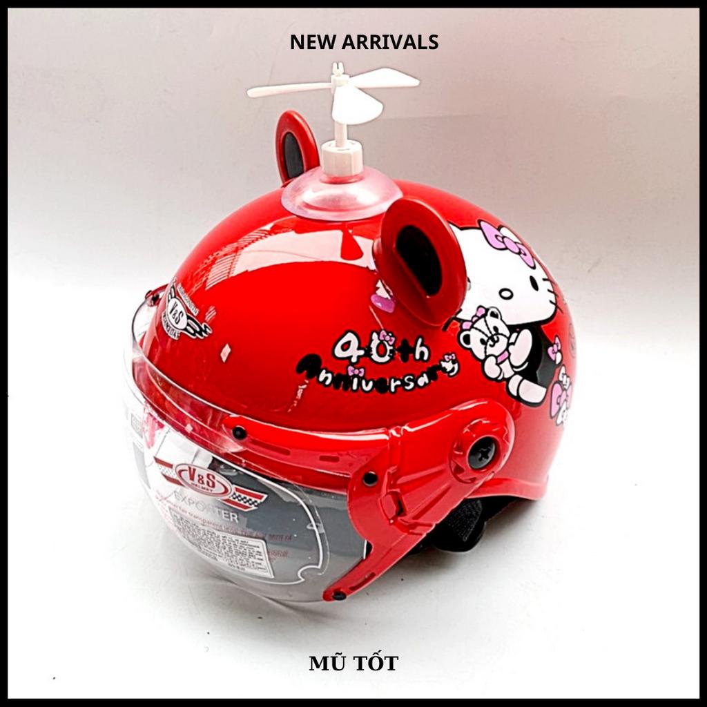 Mũ bảo hiểm cho bé Hello Kity có kính - siêu xinh - Dành cho bé từ 2 đến 12 tuổi - V&amp;S Helmet -bảo hành 12 tháng