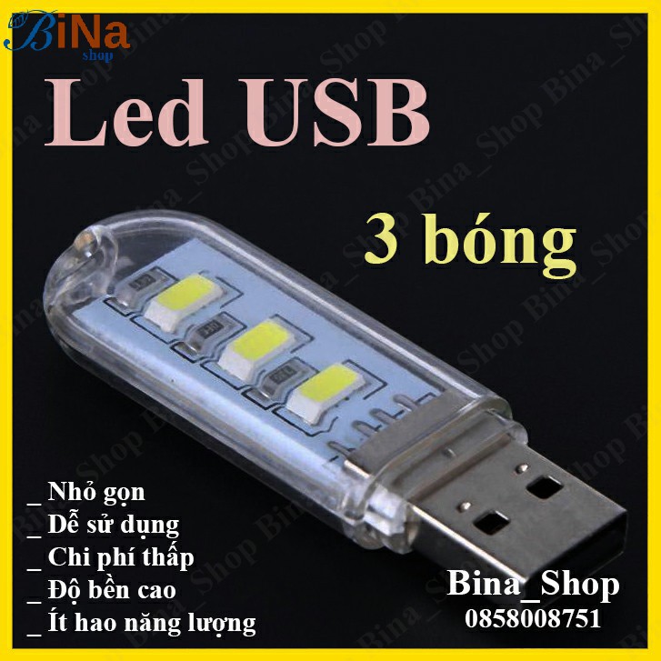 Đèn Led USB 3 bóng Trắng ấm / Vàng ấm