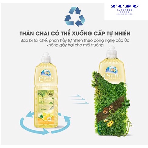 Nước rửa chén cao cấp Earth Choice hương chanh gốc tự nhiên không hại da tay 1 lít - Nhập khẩu chính hãng từ ÚC