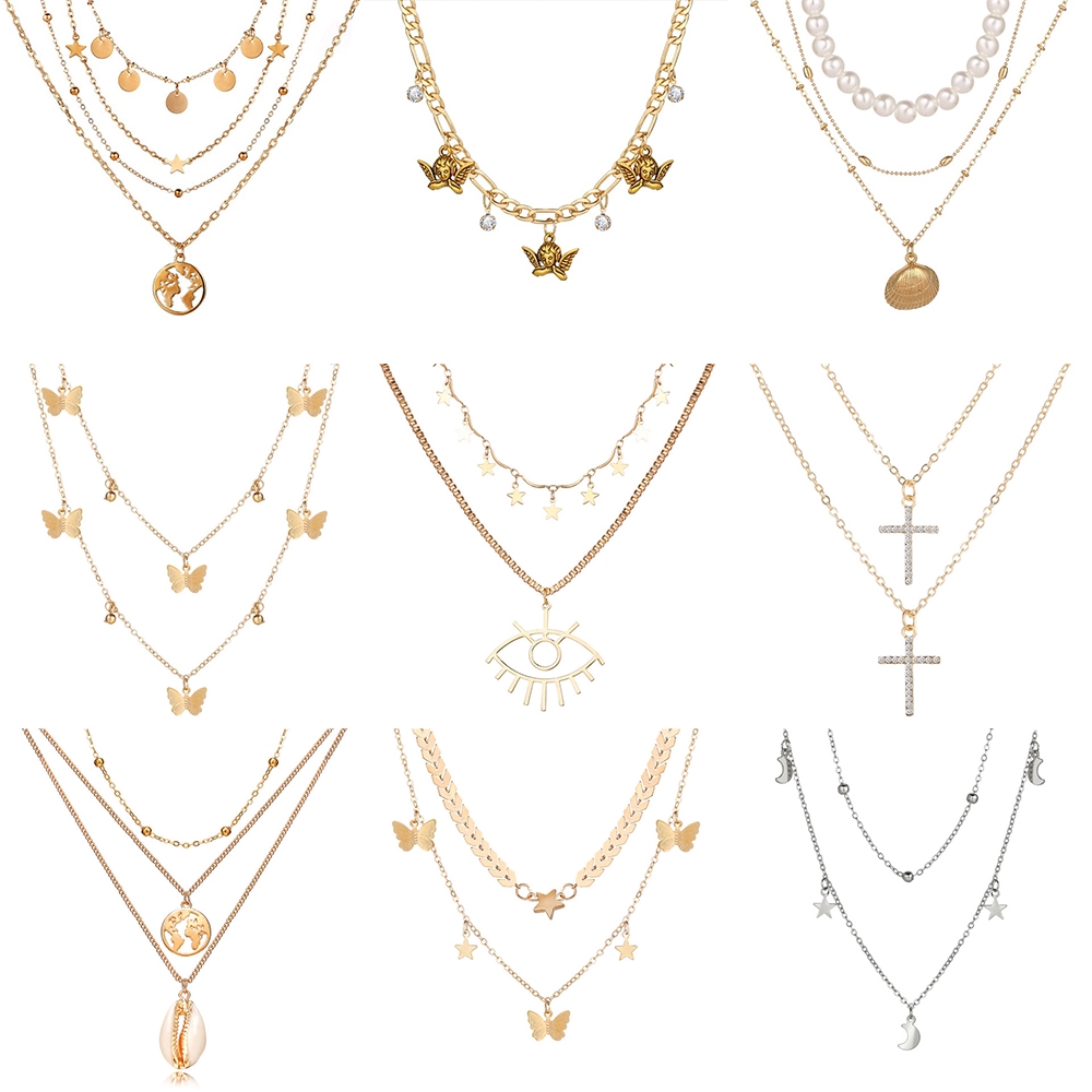 vòng cổ Nữ Mặt Hình Bướm Đính Ngọc Trai Phong Cách Bohemian