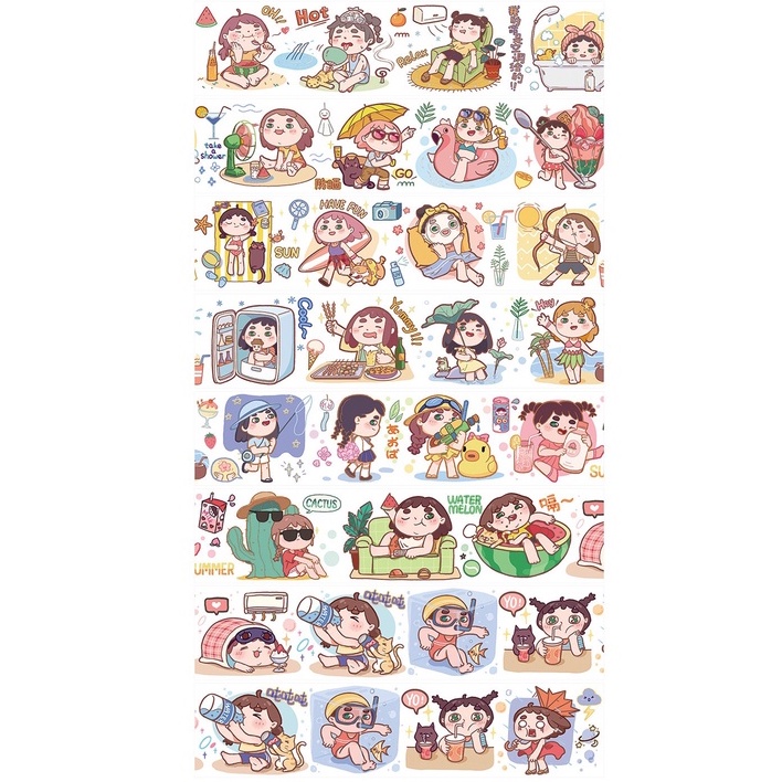 [Chiết] Washi tape mã CB022 4,5x140cm, băng keo dán trang trí họa tiết chibi Mono_box