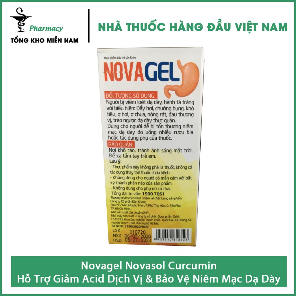 Novagel Novasol Curcumin - Hỗ Trợ Giảm Acid Dịch Vị & Bảo Vệ Niêm Mạc Dạ Dày – Hộp 20 gói x 10ml – Tổng Kho MiềnNam