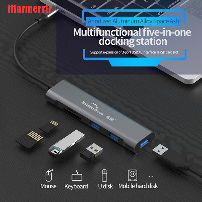 {iffarmerrtr}Type C Laptop Docking Station USB 3.0 HDMI TF LAN PD USB Hub for Macbook LKZ