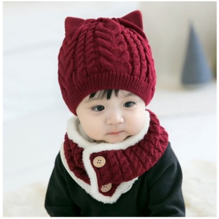 [ MŨ CHO BÉ ] Mũ len kèm khăn quàng giữ ấm cổ cho bé trai bé gái có cúc bấm